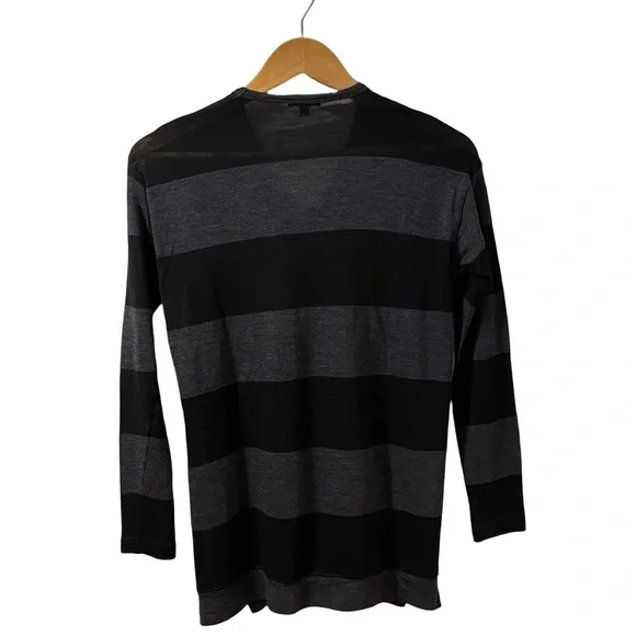 [s] THEORY Sweater shirt wool sheer striped v-neck black grey long sleeve - Picture 4 of 8